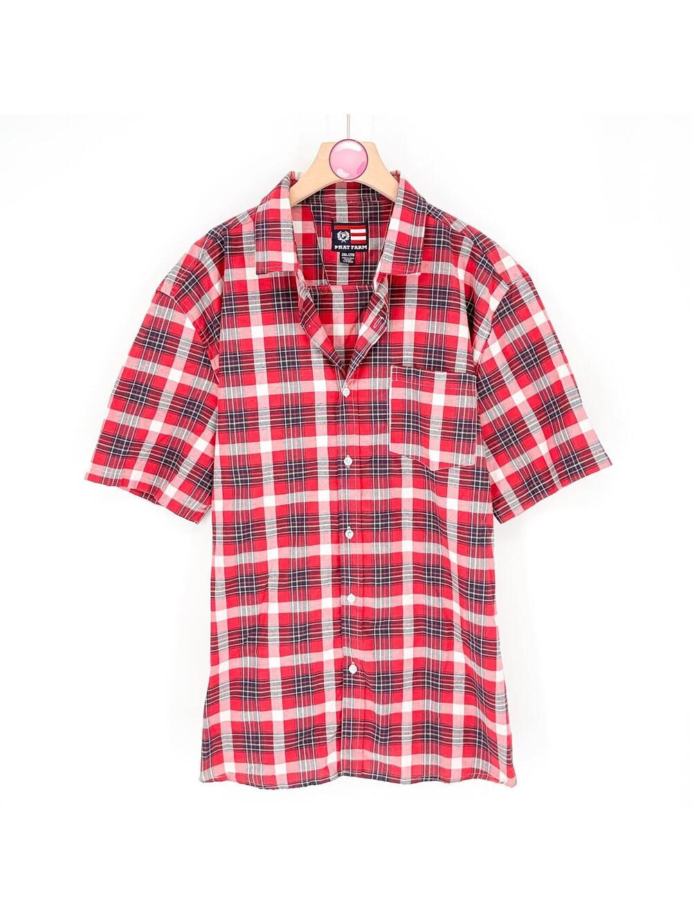 Phat Farm Vintage Plaid Button Up Shirt Y2K Streetwear Hip Hop Mens 2XL